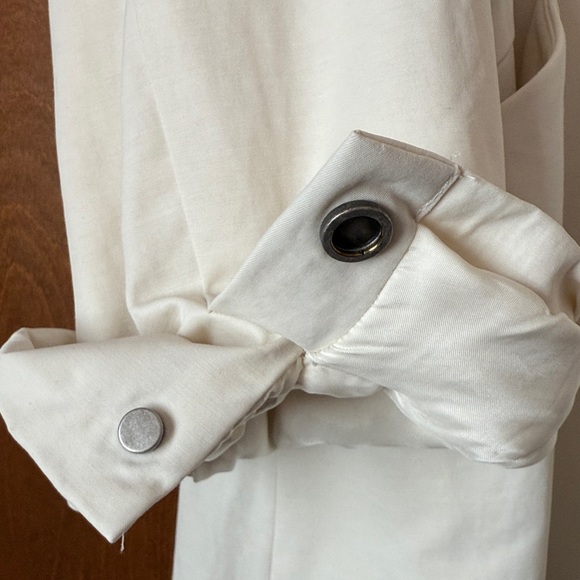 Eileen Fisher Fleece Cream Hooded Trench Coat Sz L - Picture 5 of 8